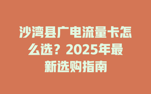 沙湾县广电流量卡怎么选？2025年最新选购指南