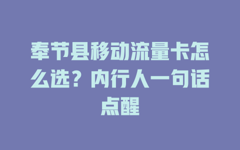 奉节县移动流量卡怎么选？内行人一句话点醒