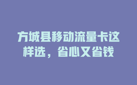 方城县移动流量卡这样选，省心又省钱