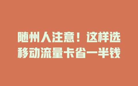 随州人注意！这样选移动流量卡省一半钱