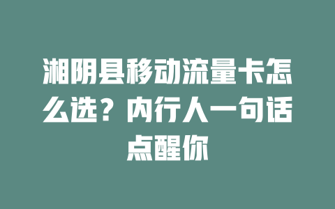 湘阴县移动流量卡怎么选？内行人一句话点醒你