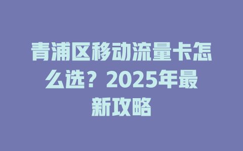 青浦区移动流量卡怎么选？2025年最新攻略
