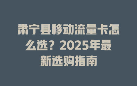 肃宁县移动流量卡怎么选？2025年最新选购指南