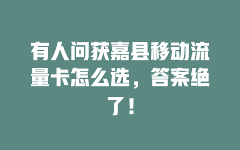 有人问获嘉县移动流量卡怎么选，答案绝了！