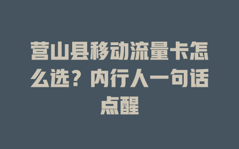 营山县移动流量卡怎么选？内行人一句话点醒