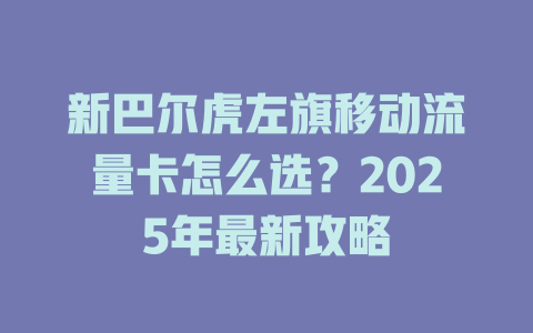 新巴尔虎左旗移动流量卡怎么选？2025年最新攻略