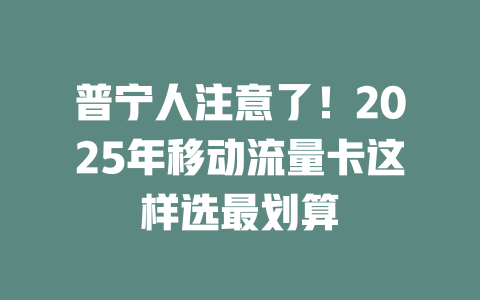 普宁人注意了！2025年移动流量卡这样选最划算