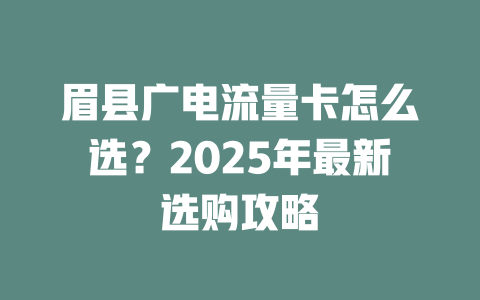 眉县广电流量卡怎么选？2025年最新选购攻略