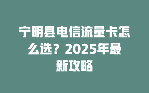 宁明县电信流量卡怎么选？2025年最新攻略
