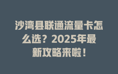 沙湾县联通流量卡怎么选？2025年最新攻略来啦！