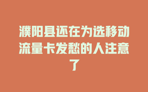 濮阳县还在为选移动流量卡发愁的人注意了