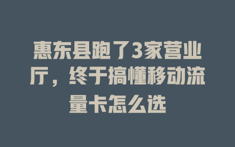 惠东县跑了3家营业厅，终于搞懂移动流量卡怎么选
