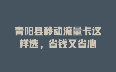 青阳县移动流量卡这样选，省钱又省心