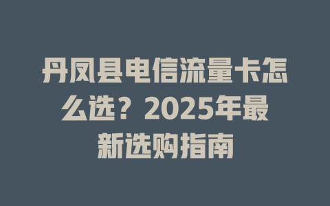 丹凤县电信流量卡怎么选？2025年最新选购指南