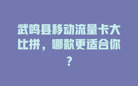 武鸣县移动流量卡大比拼，哪款更适合你？