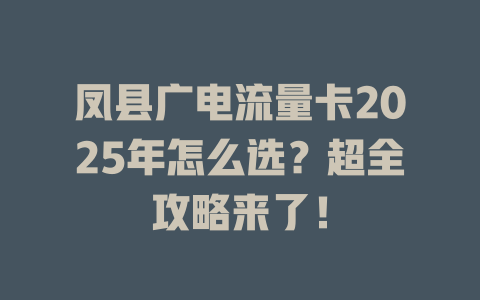 凤县广电流量卡2025年怎么选？超全攻略来了！