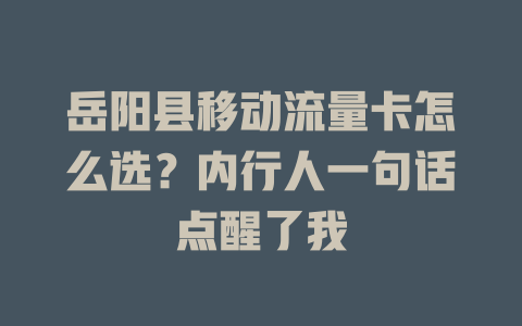 岳阳县移动流量卡怎么选？内行人一句话点醒了我