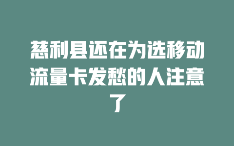 慈利县还在为选移动流量卡发愁的人注意了