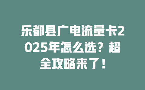 乐都县广电流量卡2025年怎么选？超全攻略来了！