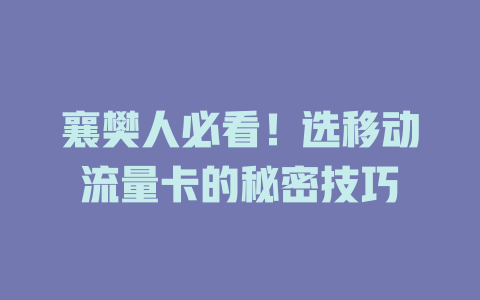 襄樊人必看！选移动流量卡的秘密技巧