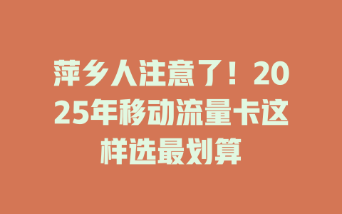 萍乡人注意了！2025年移动流量卡这样选最划算
