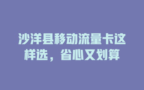 沙洋县移动流量卡这样选，省心又划算