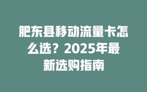 肥东县移动流量卡怎么选？2025年最新选购指南