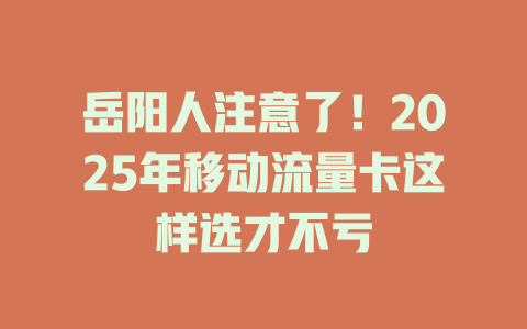 岳阳人注意了！2025年移动流量卡这样选才不亏