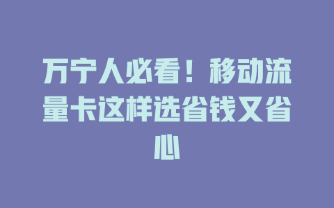 万宁人必看！移动流量卡这样选省钱又省心