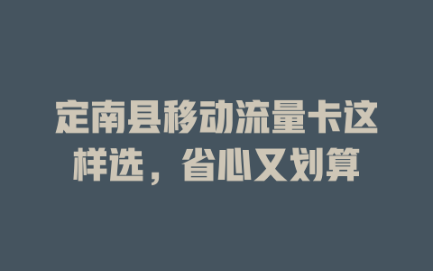 定南县移动流量卡这样选，省心又划算