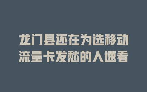 龙门县还在为选移动流量卡发愁的人速看