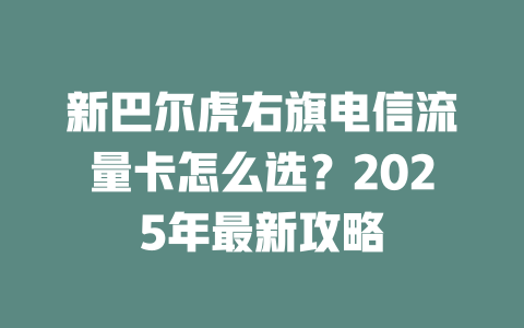 新巴尔虎右旗电信流量卡怎么选？2025年最新攻略