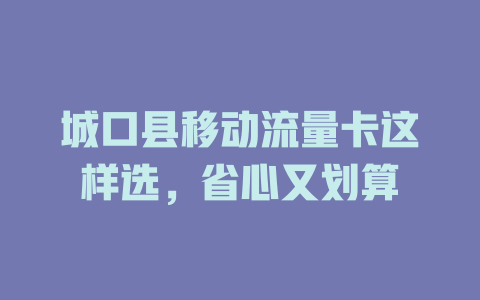 城口县移动流量卡这样选，省心又划算