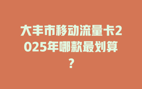 大丰市移动流量卡2025年哪款最划算？