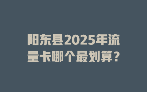 阳东县2025年流量卡哪个最划算？
