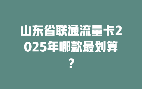 山东省联通流量卡2025年哪款最划算？