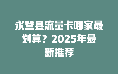 永登县流量卡哪家最划算？2025年最新推荐