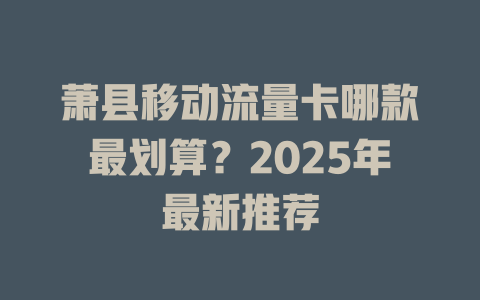 萧县移动流量卡哪款最划算？2025年最新推荐