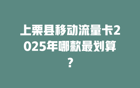 上栗县移动流量卡2025年哪款最划算？