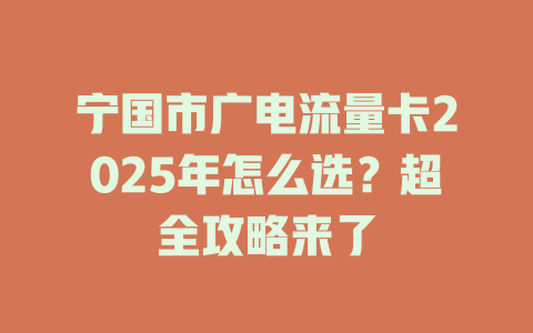 宁国市广电流量卡2025年怎么选？超全攻略来了