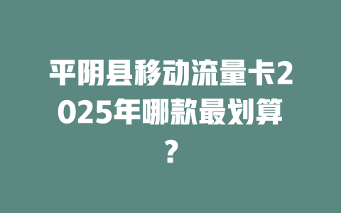 平阴县移动流量卡2025年哪款最划算？
