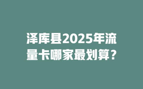 泽库县2025年流量卡哪家最划算？