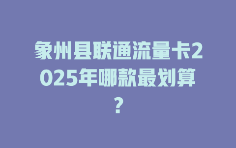 象州县联通流量卡2025年哪款最划算？