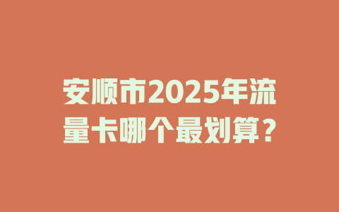 安顺市2025年流量卡哪个最划算？