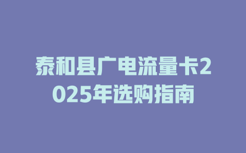 泰和县广电流量卡2025年选购指南