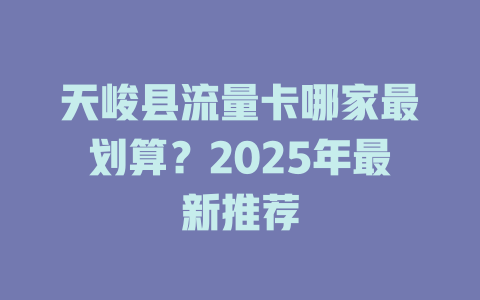 天峻县流量卡哪家最划算？2025年最新推荐