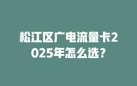 松江区广电流量卡2025年怎么选？