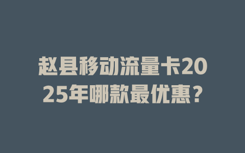 赵县移动流量卡2025年哪款最优惠？