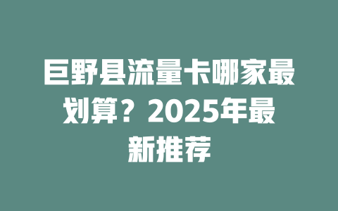 巨野县流量卡哪家最划算？2025年最新推荐