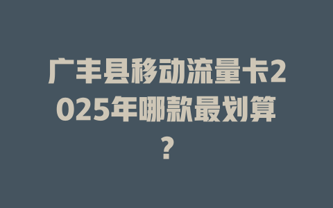 广丰县移动流量卡2025年哪款最划算？